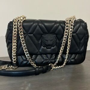 Medium black leather bag.